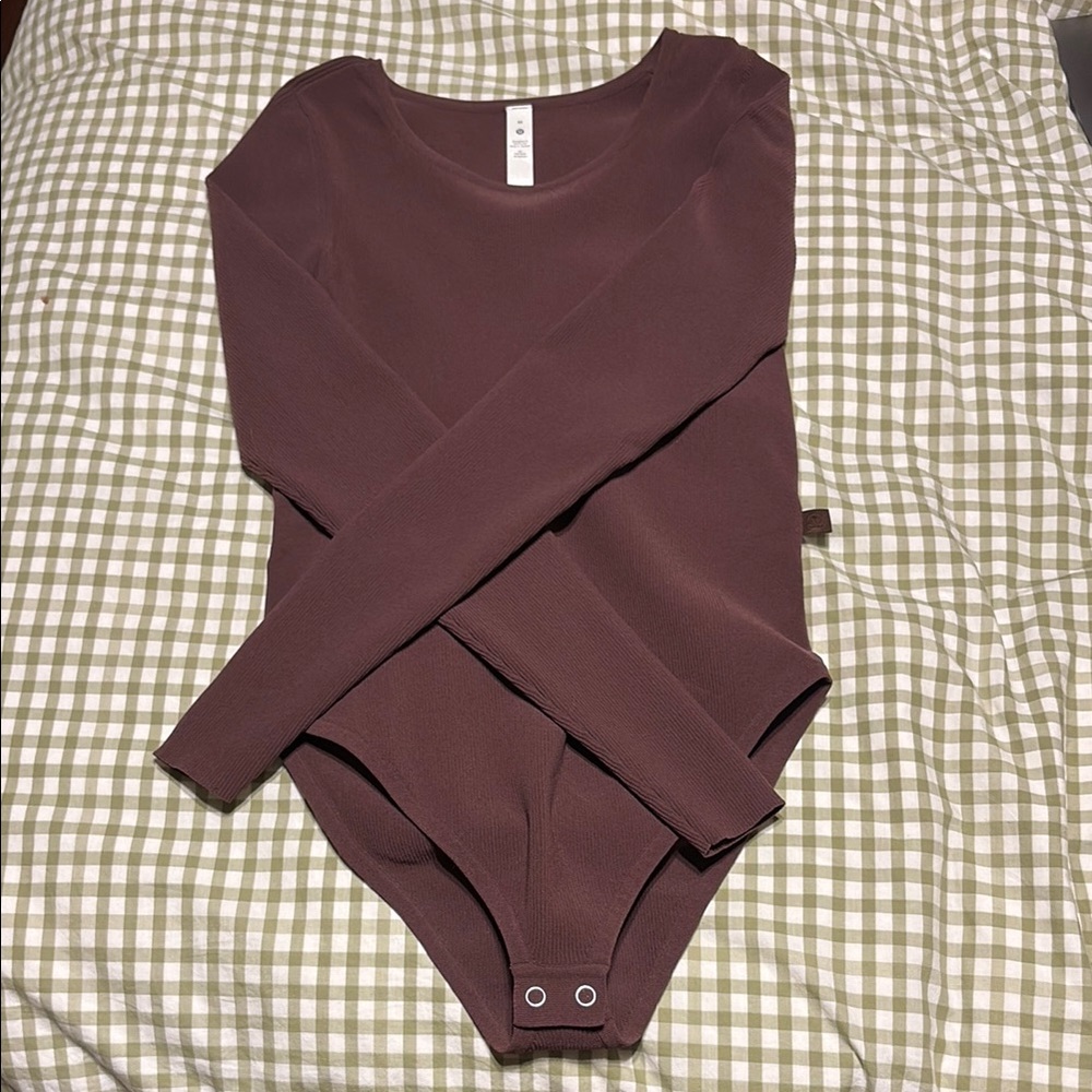 Lululemon Long Sleeve Ribbed Bodysuit in Brown